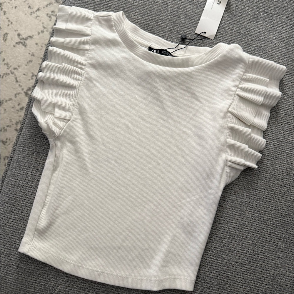 Zara White Ruffled Sleeve Top